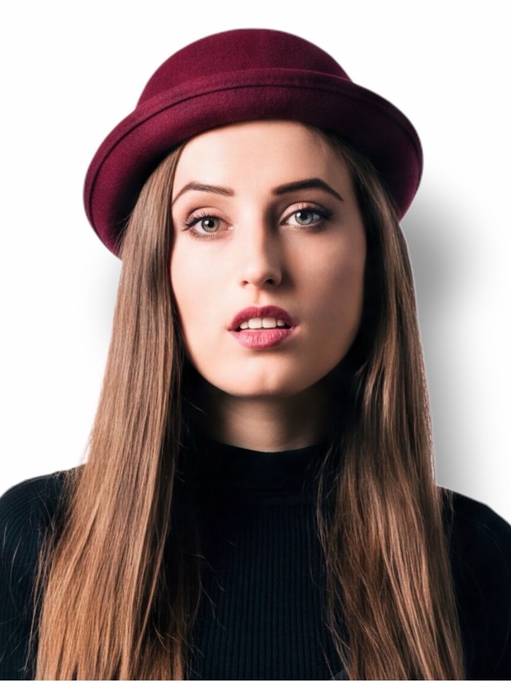 Dark Red Dome Crown Derby Bowler Hat OS NWT